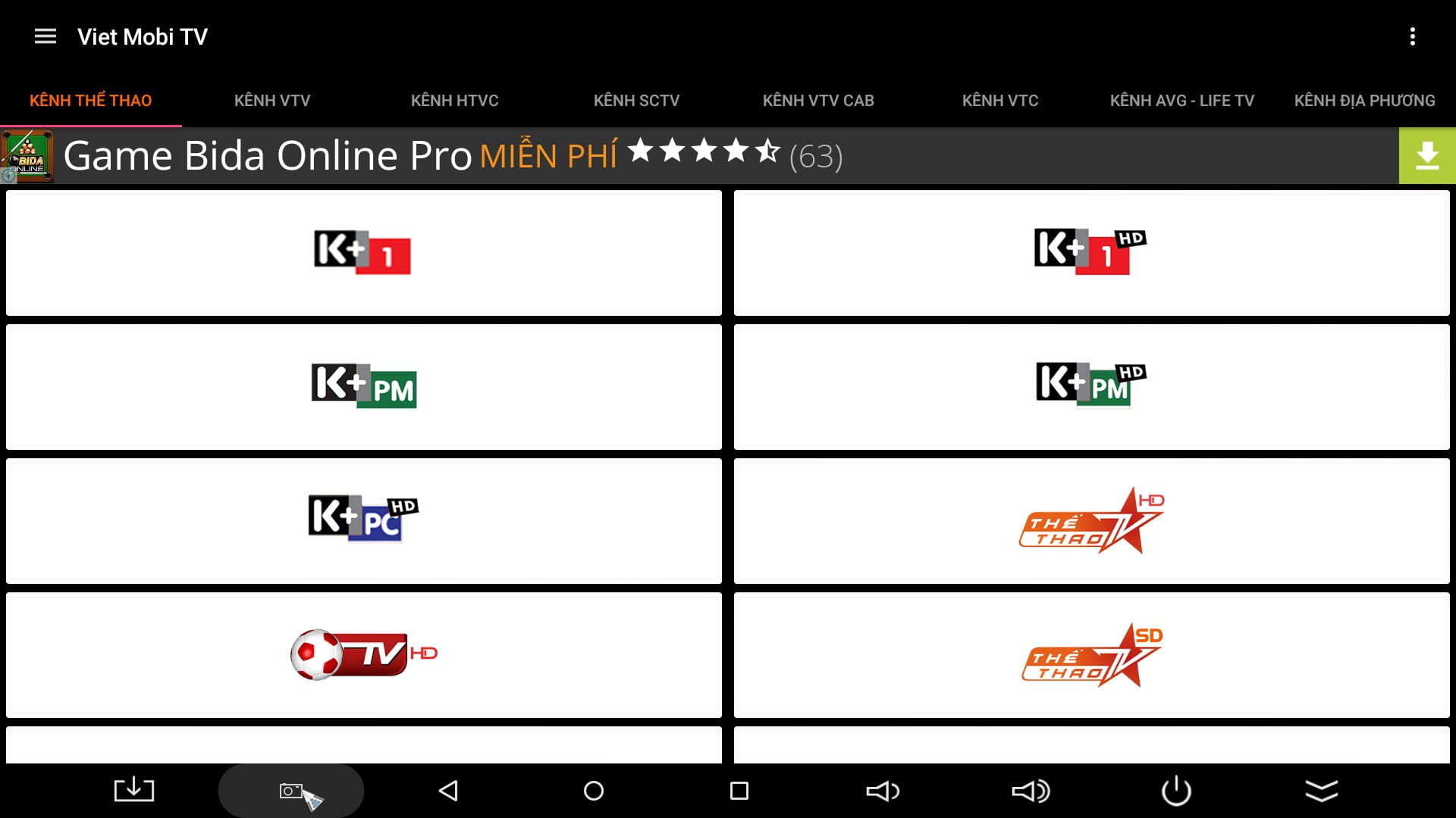 Ứng dụng Viet Mobi TV xem K+ và truyền hình miễn phí trên Android TV Box